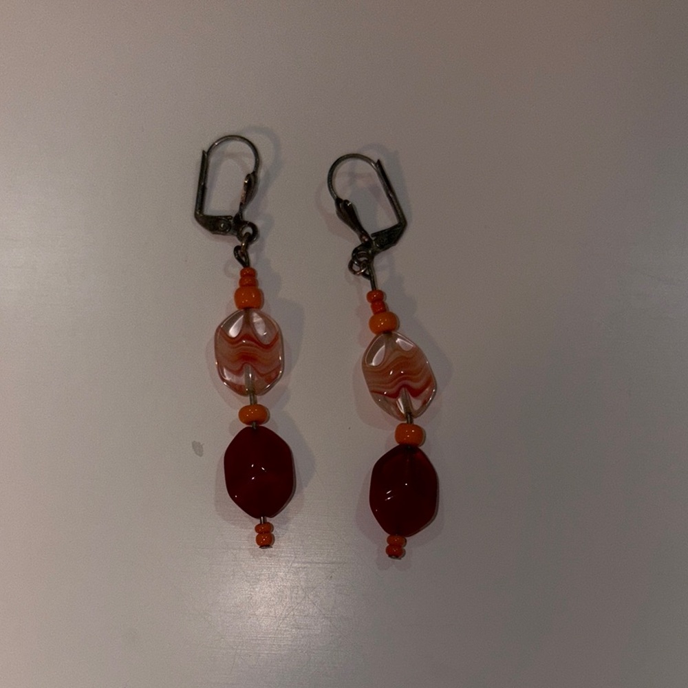 Vibrant Orange and Red Dangle Earrings